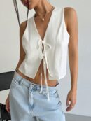 Blusa de Lino Sin Mangas con Lazo Frontal