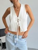 Blusa de Lino Sin Mangas con Lazo Frontal