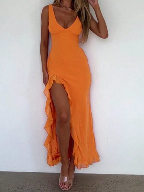 Vestido de Verano con Escote V, Detalles Fruncidos y Abertura - Image 17