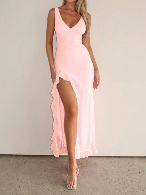Vestido de Verano con Escote V, Detalles Fruncidos y Abertura - Image 10