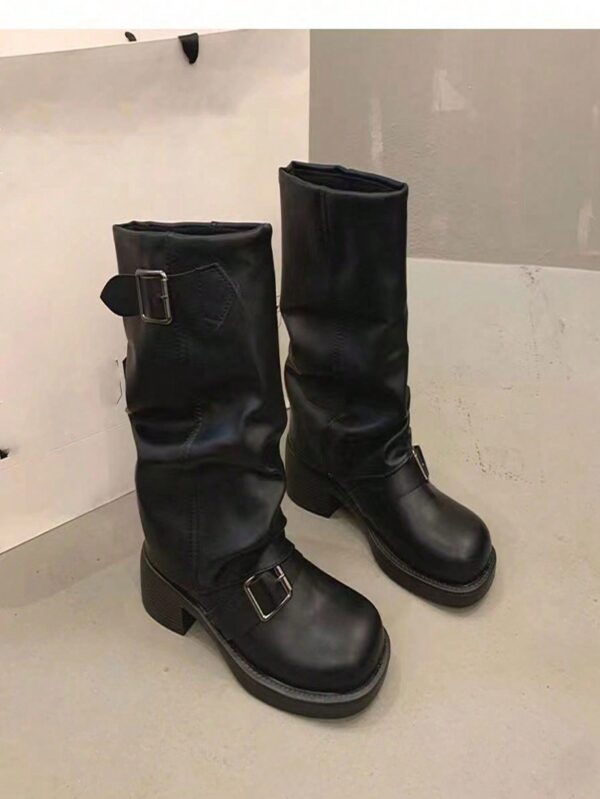 Botas Negras de Estilo Occidental con Hebilla y Suela Gruesa - Image 5