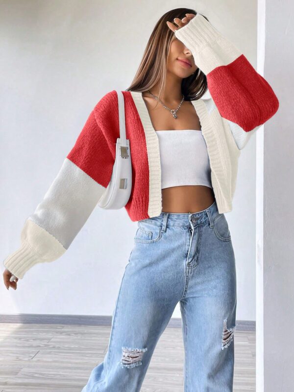 Cardigan Largo con Hombros Caídos y Diseño Colorblock - Image 81