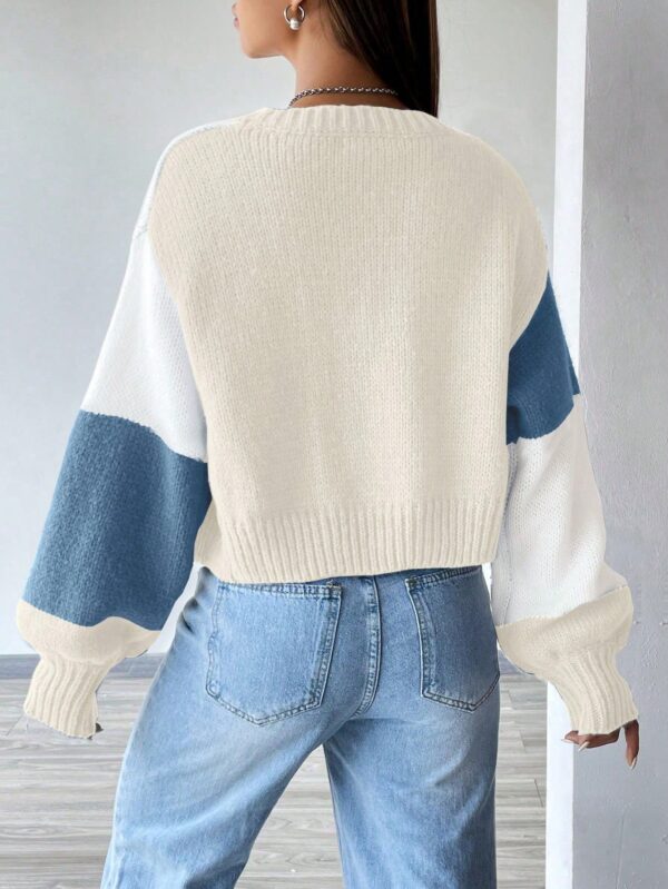 Cardigan Largo con Hombros Caídos y Diseño Colorblock - Image 90