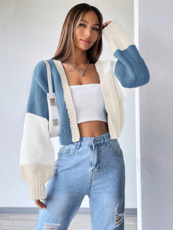 Cardigan Largo con Hombros Caídos y Diseño Colorblock - Image 91