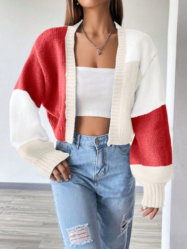 Cardigan Largo con Hombros Caídos y Diseño Colorblock - Image 83