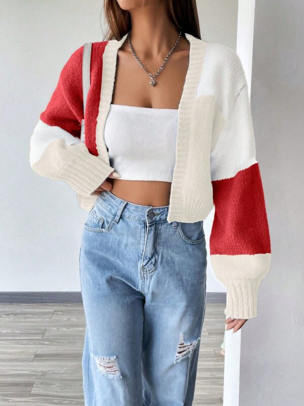 Cardigan Largo con Hombros Caídos y Diseño Colorblock - Image 84