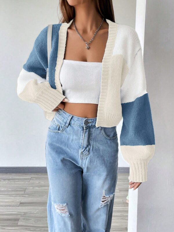 Cardigan Largo con Hombros Caídos y Diseño Colorblock - Image 92