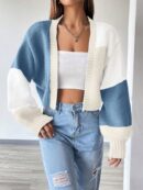 Cardigan Largo con Hombros Caídos y Diseño Colorblock