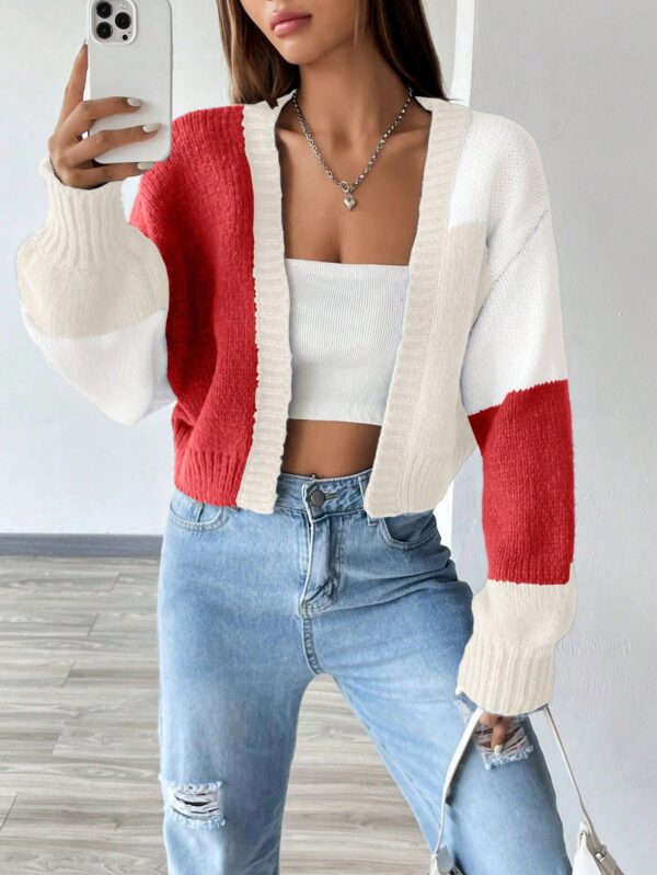 Cardigan Largo con Hombros Caídos y Diseño Colorblock - Image 85