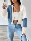 Cardigan Largo con Hombros Caídos y Diseño Colorblock