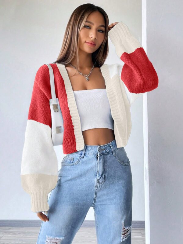 Cardigan Largo con Hombros Caídos y Diseño Colorblock - Image 86
