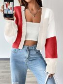 Cardigan Largo con Hombros Caídos y Diseño Colorblock