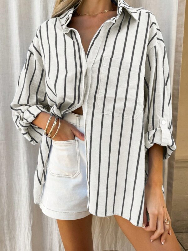 Camisa Casual a Rayas con Manga Larga y Corte Relajado - Image 3