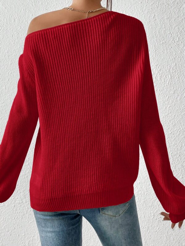 Sweater de Cuello Asimétrico en Punto Cafí Solido - Image 32