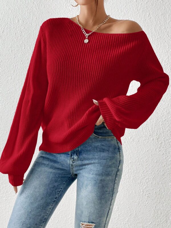 Sweater de Cuello Asimétrico en Punto Cafí Solido - Image 33