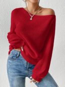 Sweater de Cuello Asimétrico en Punto Cafí Solido