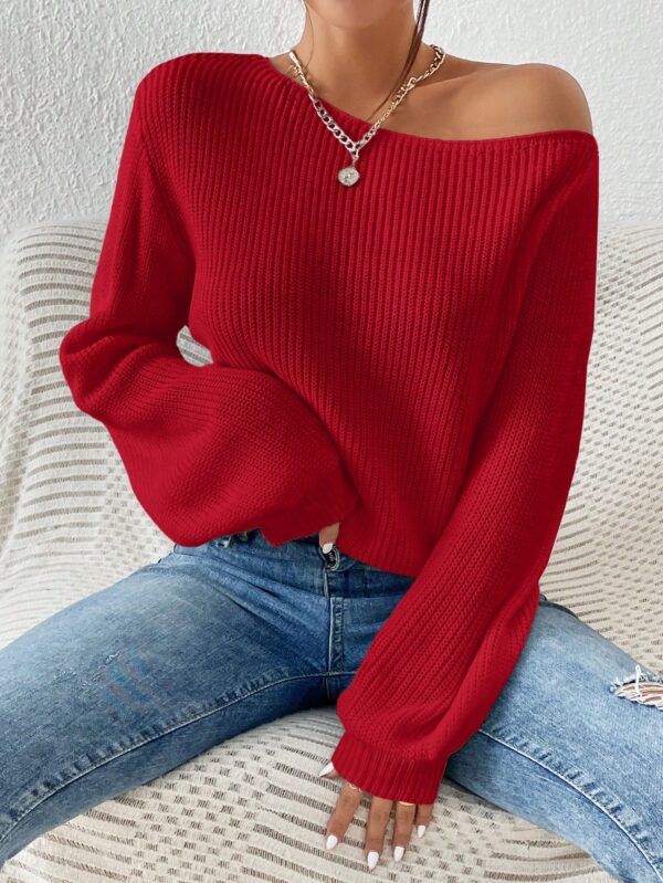 Sweater de Cuello Asimétrico en Punto Cafí Solido - Image 35