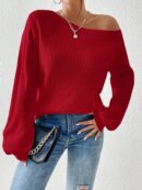 Sweater de Cuello Asimétrico en Punto Cafí Solido