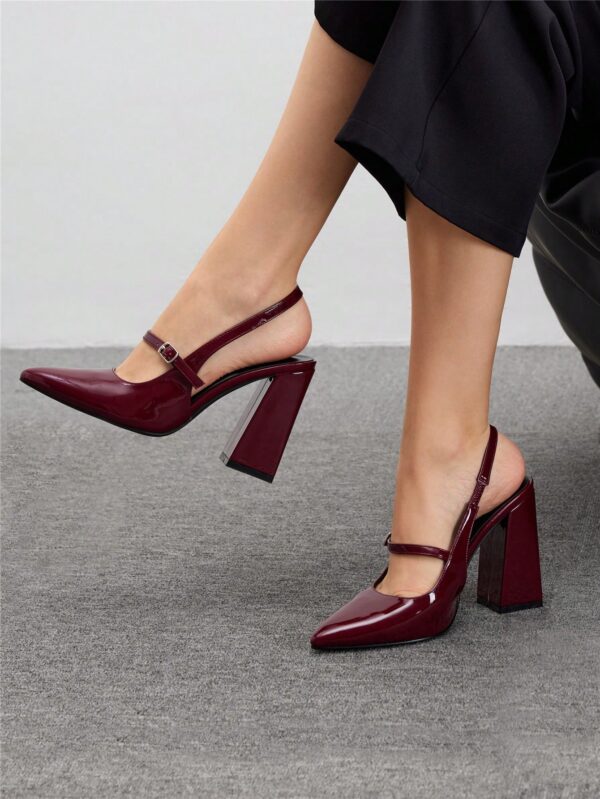 Zapatos de Tacón Grueso en Rojo Vino con Correa en el Tobillo - Image 12