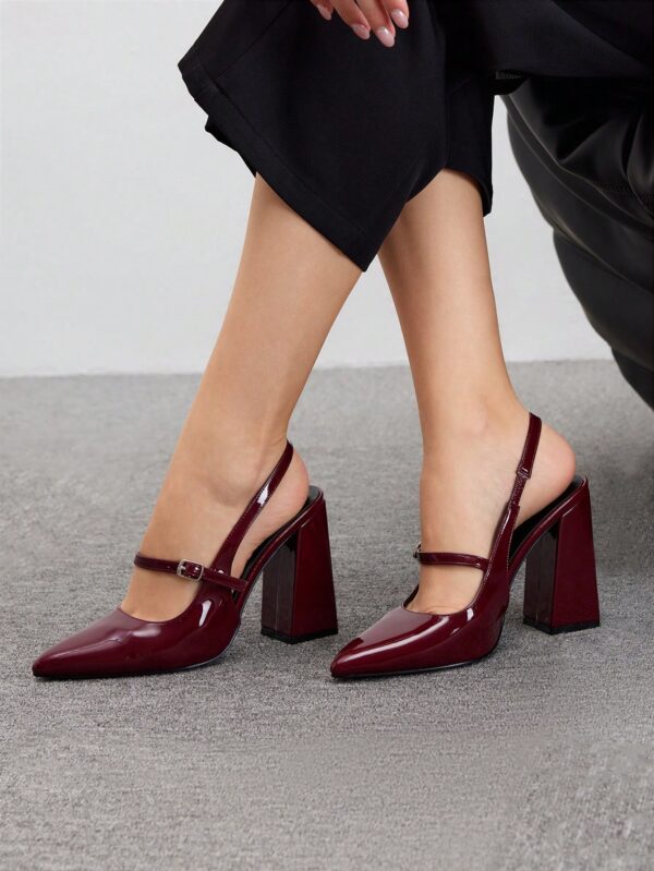 Zapatos de Tacón Grueso en Rojo Vino con Correa en el Tobillo - Image 13