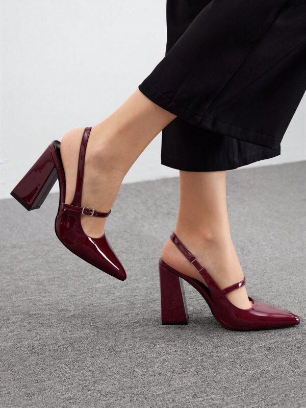 Zapatos de Tacón Grueso en Rojo Vino con Correa en el Tobillo - Image 14