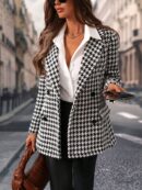 Blazer Elegante con Doble Botonadura y Estampado Pata de Gallo