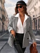 Blazer Elegante con Doble Botonadura y Estampado Pata de Gallo