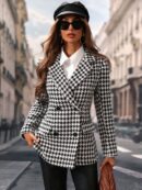 Blazer Elegante con Doble Botonadura y Estampado Pata de Gallo