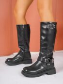 Botas Motorista con Cierre Lateral y Tacón Grueso