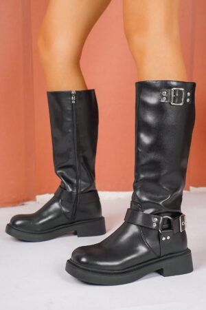 Botas Motorista con Cierre Lateral y Tacón Grueso