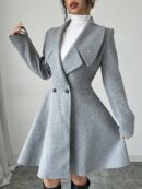 Abrigo Elegante de Cuello Alto y Manga Larga en Tweed