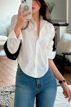 Blusa de Mujer Larga y Simple con Mangas Largas