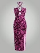 Vestido Largo Halter Sin Mangas con Espalda Descubierta y Abertura Lateral