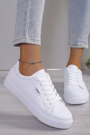 Zapatillas Deportivas Casuales para Mujer en Blanco, PU Cuero