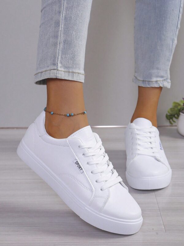 Zapatillas Deportivas Casuales para Mujer en Blanco, PU Cuero