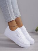 Zapatillas Deportivas Casuales para Mujer en Blanco, PU Cuero