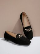 Mocasines Planos de Punta Cuadrada con Cadena Metálica para Mujer
