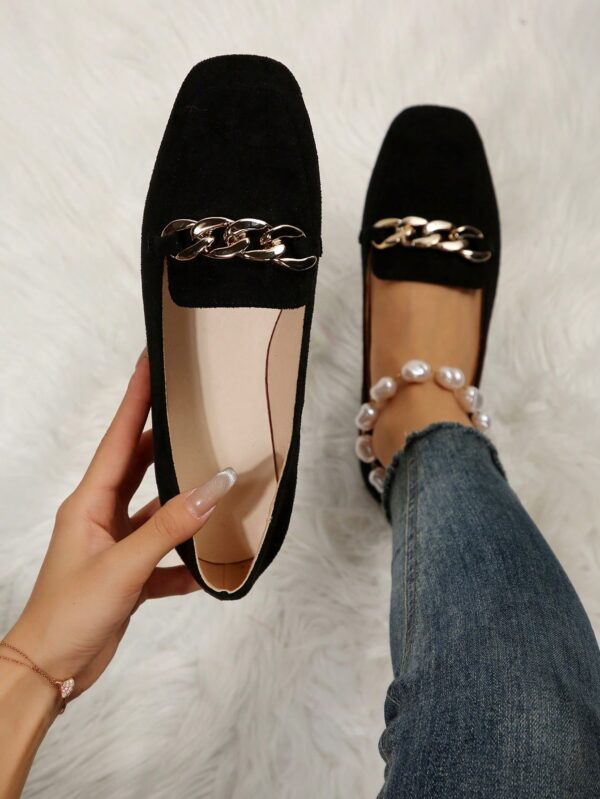 Mocasines Planos de Punta Cuadrada con Cadena Metálica para Mujer