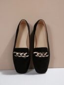 Mocasines Planos de Punta Cuadrada con Cadena Metálica para Mujer