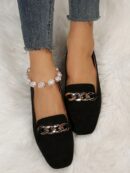 Mocasines Planos de Punta Cuadrada con Cadena Metálica para Mujer