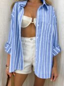 Camisa Casual a Rayas con Mangas Enrollables para Mujer