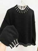 Sweater Casual Oversize con Cuello y Puños Estampados