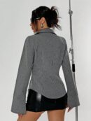 Blusa de Negocios Casual a Rayas con Botones y Manga Larga