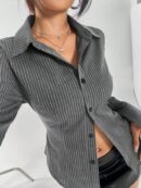 Blusa de Negocios Casual a Rayas con Botones y Manga Larga