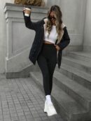 Abrigo Acolchado Casual con Capucha y Cintura Ajustable