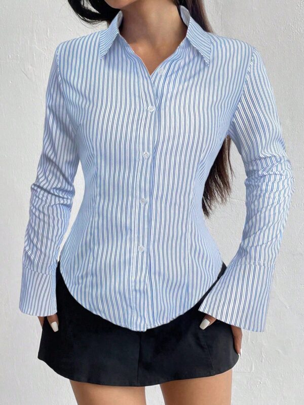 Camisa Casual a Rayas de Manga Larga con Cintura Ajustada - Image 31