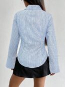 Camisa Casual a Rayas de Manga Larga con Cintura Ajustada