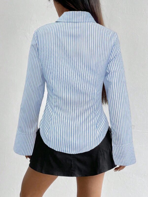 Camisa Casual a Rayas de Manga Larga con Cintura Ajustada - Image 32