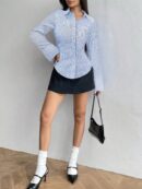 Camisa Casual a Rayas de Manga Larga con Cintura Ajustada