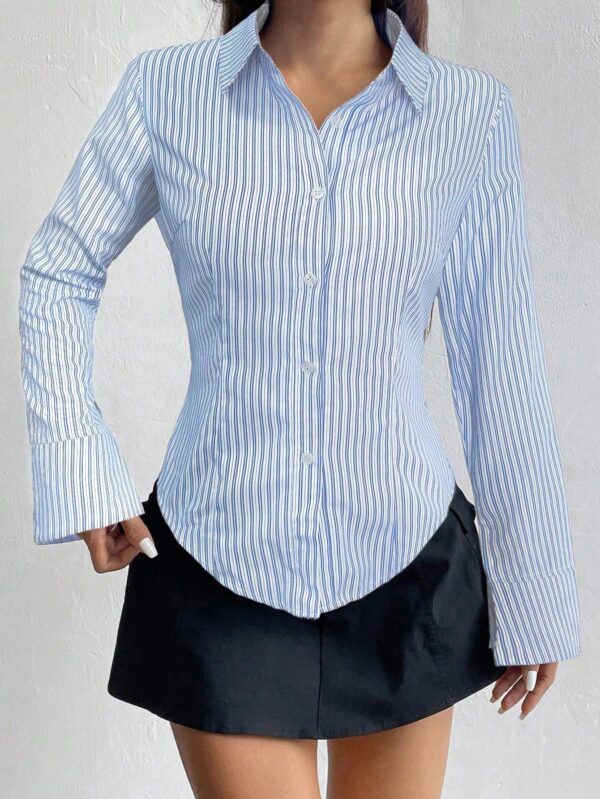 Camisa Casual a Rayas de Manga Larga con Cintura Ajustada - Image 34